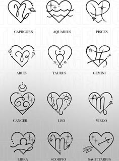 zodiac signs and their meanings in the shape of hearts