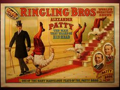 an advertisement for ringling bros featuring two men performing acrobatic tricks on steps