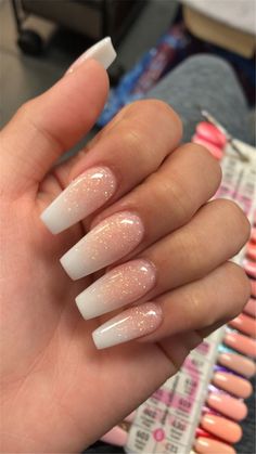 Rose Ashes Nails, Glittery French Tip Nails Square, Acrylic Nails Rose Gold, Rose Gold Acrylics, Rose Gold Acrylic Nails, Neutral Ombre Nails, All Glitter Nails, Rose Gold Nail Ideas, Nails Rose Gold