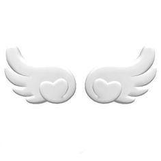 two white angel wings with hearts on them