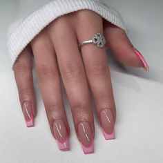 Valentines Nails Tips, Medium Square Acrylic Nails French Tips, Pink Tip Nails, Acrylic Nails Coffin Short, Short Acrylic Nails Designs