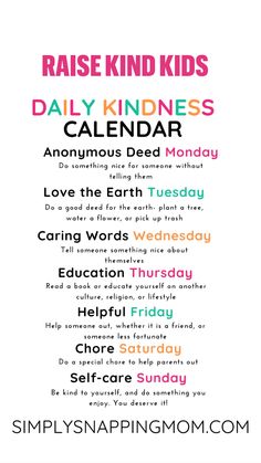 a poster with the words daily kindness calendar