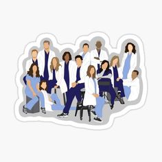 a group of people in white lab coats sticker