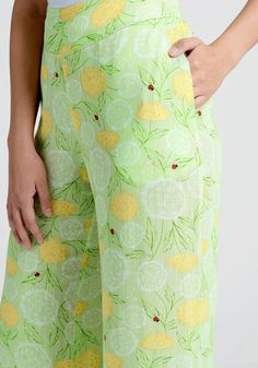 Light Of Day Wide-Leg Pants | ModCloth Patterned Bottoms For Spring, Green Printed Cotton Pants, Spring Green Printed Pants, Green Summer Pants With Elastic Waistband, Green Lounge Pants For Spring, Patterned Pants With Elastic Waistband For Spring, Green Printed Trousers, Spring Patterned Loungewear Pants, Green Relaxed Fit Pants With Floral Print