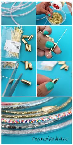 how to make gold and green nail art with acrylic paint, glue, and sprinkles