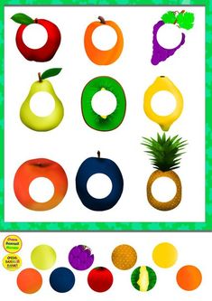 an assortment of fruits and vegetables on a white background with blue border around the image