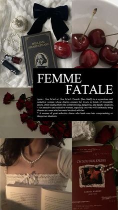 a collage of photos with the words femme fatal written in black and white