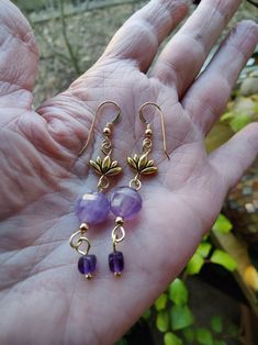 Amethyst Necklace & Drop Earring Set - Etsy Lotus Flowers, Wedding Jewellery, Amethyst Necklace, Drop Earring, Adjustable Necklace, Wedding Jewelry Sets, Jewelry Ideas, Earring Set, Jewelry Sets