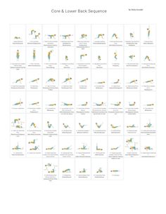 an image of the core and lower back sequence chart with instructions for different exercises on it