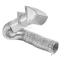 a silver exhaust pipe with an angled cone on the end and a metal vent attached to it