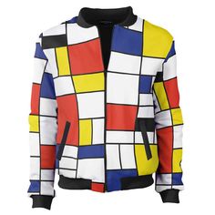 Rare Mondrian bomber jacket - cut, printed and sewn by hand in the European Union In Poland exclusively from the highest quality European-made fabrics. ●quick delivery with tracking number ● two side pockets, one inside pocket and zipper closure ● black lining ● real product photos ● wash and dry as you would with your other clothing ●100% original artwork ●fabric: high quality premium polyester feels like soft cotton Available sizes: XXS, XS, S, M, L, XL, 2XL, 3XL, 4XL, 5XL, 6XL Our SIZE CHART Walk In Wardrobe, Piet Mondrian, European Union, Long Sleeves Jacket, Printed Pants, Product Photos, Modern Fashion, Geometric Patterns, Quick Delivery