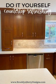 an empty kitchen with the words do it yourself to countertop refinishing