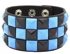 PRICES MAY VARY. Material: Leather Size: 7.5"-9" Length Adjustable Size Color: Blue/Black Checkered Studded Material: Leather Color: Blue/Black Checkered Studded Size: 7.5"-9" Length Adjustable Size