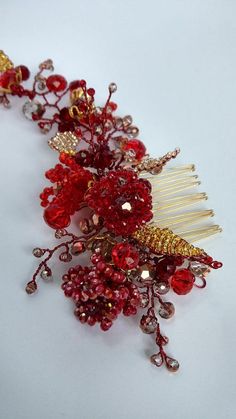 Communion Headpiece, Headband Bridal Hair, Bridesmaid Hair Comb, Sparkling Wedding, Headband Crystal, Hair Vine Bridal, Beaded Hair Pins, Beaded Hair Clips, Red Wreath