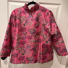 Excellent Condition With Tags On Never Worn. Just Trying To Recoup Most Of What I Paid Festive Floral Print Silk Tops, Elegant Fitted Jacquard Blouse, Elegant Jacquard Tops For Spring, Elegant Floral Print Top For Festive Season, Elegant Floral Print Top For Festive Occasions, Cameran Eubanks, Jacquard Blouse, Babydoll Blouse, Peplum Blouse