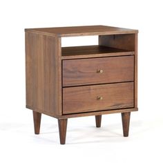 an end table with two drawers and one drawer on the bottom, against a white background