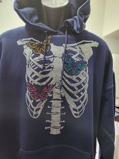 Colored Rhinestone Butterfly Skeletal Hoodie Creepy Images, Skeletal, Las Vegas, Gender Neutral, Art Collection, Adult Outfits, Bathing Beauties, Sweatshirts Hoodie, Purses And Bags