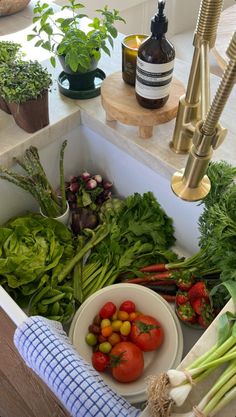 a sink filled with lots of different types of vegetables