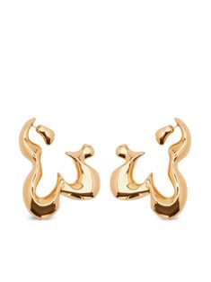 gold-tone brass polished finish chunky hoop design floral motif post-back fastening for pierced ears These earrings come as a pair. Flower Hoop Earrings, Hoop Design, Hoop Earrings Gold, Chanel 2, Abstract Flower, Demi Fine Jewelry, Iconic Bags, Earrings In Gold, Fine Watches