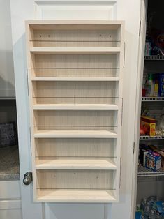 an open pantry door with shelves full of food