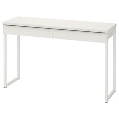 a white desk with two drawers on the top and one drawer at the bottom, against a white background