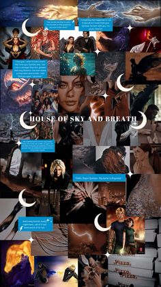 a collage of photos with the words house of sky and breath written in it