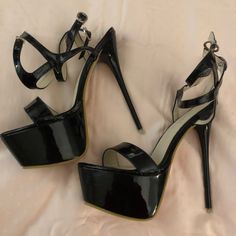 Size 8 Black Patent Leather Open Toe Pumps With Double Ankle Strap. Heel Is 6 Inches, Platform Is 2inches. Brand New Without Tags. I Already Own One Pair Of These Which Is Why I’m Selling. Very Comfortable. Bundle 2 Or More Items To Save On Shipping And Receive 10% Discount On Bundle Elegant Black Faux Leather Heels, Shiny Black Heels For Party, Black Faux Leather Heels For Evening, Black Faux Leather Evening Heels, Sleek Black Faux Leather Heels, Heels Ideas, Cute Black Heels, Fashion Shoes Sandals, Black Patent Leather Pumps