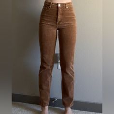 These High Waisted Corduroy Pants Are Super Soft And In Excellent Condition! Perfect For Fall With A Cozy Sweater And Boots! Never Worn Out In Public Before, Wish I Reached For Her More Often. Fits A True 25 Waist In-Seam Is 26.5 Inches Smoke Free, Pet Free Home Fitted Corduroy Jeans For Spring, Fitted Mid-rise Corduroy Pants, Fitted Mid-rise Corduroy Jeans, Fitted Brown Jeans, Fitted Full Length Corduroy Jeans, H&m High Rise Jeans For Fall, H&m High Waist Bottoms For Fall, Fitted Corduroy Jeans For Fall, Fitted Corduroy Straight Leg Jeans