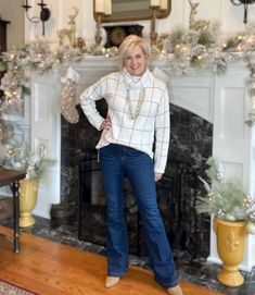 Ivory Sweater Outfit, Flare Jeans And Boots, Dark Flare Jeans, Over 40 Fashion, Stylish Outfits For Women Over 50, Dark Wash Flare Jeans