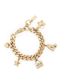 Marc Jacobs bracelet in brass with charms. Composition: 100% Brass Marc Jacobs Bracelet, Tom Ford Handbags, American Fashion Designers, Gold Models, Gold Bracelet Chain, Gorgeous Bags, Pendant Rings, High End Fashion, Brass Color