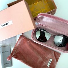 Brand New Miu Miu Noir Sunglasses. Style Number Mu54ts. Comes With Pink Velvet Clam Shell Case, Pink Velvet Protective Pouch, Lens Cloth And Original Pink Box. Modern Miu Miu Sunglasses For Evening, Trendy Miu Miu Sunglasses For Formal Occasions, Modern Miu Miu Sunglasses For Party, Elegant Miu Miu Sunglasses With Glass Lenses, Elegant Miu Miu Glass Sunglasses, Luxury Rimless Sunglasses For Party, Luxury Rimless Party Sunglasses, Luxury Miu Miu Evening Sunglasses, Chic Miu Miu Sunglasses For Evening