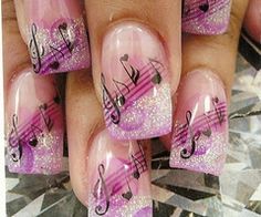 Glitter French Nails, Pink Nail Designs, I Love Nails, Musical Notes, Hot Nails, Fabulous Nails