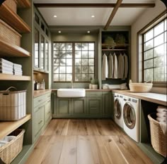 Modern Cottage Laundry Room, Earthy Laundry Room, Earthy Home Interior, Kitchen Decor Green, Rustic Laundry Room, Cottage Laundry Room, Ideas For Best Friends, Rustic Laundry, Dream Laundry Room