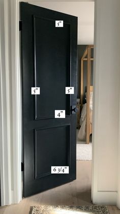 an open door with numbers on the front and side panels showing measurements for each door