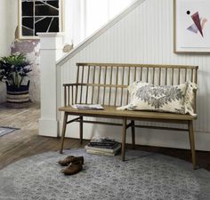 Sutton Bench Spindle Bench, Bench With Back, Oak Bench, Shoppe Amber Interiors, Timeless Interiors, Timeless Furniture, Amber Interiors, Entryway Furniture, Wood Bench