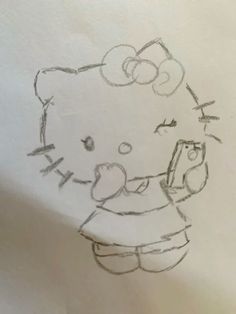 a drawing of a hello kitty holding an apple