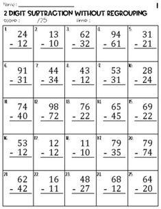 a worksheet for adding subtraction without regroups to two digit numbers