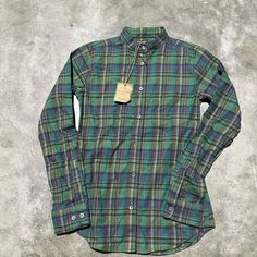 Brand New With Tags Fall Cotton Fitted Shirt, Fitted Cotton Shirt For Fall, Green Flannel Shirt For Workwear And Fall, Classic Green Flannel Shirt For Fall, Green Relaxed Fit Cotton Flannel Shirt, Green Cotton Flannel Shirt With Relaxed Fit, Green Long Sleeve Flannel Shirt For Work, Fitted Plaid Cotton Shirt, Classic Plaid Tops For Casual Gatherings