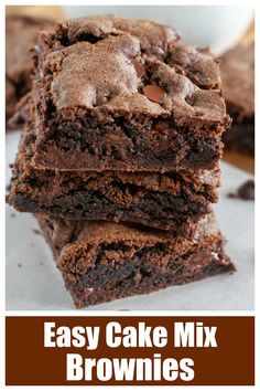 chocolate cake mix brownies stacked on top of each other