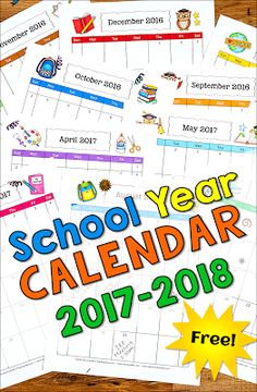 the school year calendar is on display in front of a wooden table with pencils and markers