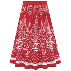 Stylish Colors And A Bold Design Make This Beautiful Skirt Perfect To Wear All Season Long. The Stylish Circle Skirt Is Flattering And Easy To Dress Up Or Down. It Has A Lovely White Print Atop A Solid Background And An Elasticized, Smocked Waistband With Drawstring That Makes It Comfortable And Easy-To-Wear. Machine Wash. Cotton; Imported. Approx. 27"L. Choose: Red Or Khaki. Avaiable In: M(10-12), L(14-16), Xl(18-20) Or Xxl(22-24). Red Lace Skirt, Christmas Skirt, Skirt Medium, Beautiful Skirt, Collections Etc, Womens Maxi Skirts, Solid Background, Kinds Of Clothes, White Skirt