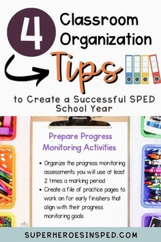 a poster with the words 4 classroom organization tips to create a successful school year