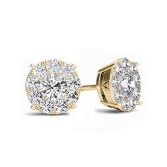 A brilliant expression of love, these shimmering diamond stud earrings are certain to delight. Crafted in warm 10K gold, each earring features a 1/4 ct. center diamond lined with a sparkling frame of smaller diamonds. Captivating with 1-1/5 cts. t.w. of diamonds and a bright polished shine, these dazzling earrings secure with comfortably friction backs. Yellow Gold Diamond Cluster Earrings With Halo, Gold Cluster Earrings With Halo Diamond Design, Gold Diamond Cluster Earrings With Halo Design, Zales Zales, Earrings Outfit, Dazzling Earrings, Gold Diamond Earrings Studs, Cross Earrings Studs, Diamond Frame