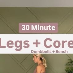 Kat Boley | Home Workouts for Women on Instagram: "30 Min LEGS & CORE- dumbbells only. You’ll need medium to heavy dumbbells. Pick a weight that’s right for your strength … which means the last few reps should be very challenging without losing form or range of motion. I’m using 20-30lbs just for reference. 

Don’t forget to save this for your next workout 💪🏼

5 Exercise Circuit:
1. RDL 10x
2. Bench plank knee to elbow alt sides, 10x each leg (right left is 1 rep)
3. Bulgarian split squats 10x each leg
4. Bench jump overs 20x
5. Reverse lunge to knee drive with single DB overhead hold 10x each side
6. Standing DB crunch single leg 
7. **Bonus: bench side plank lateral leg raise 

💥Repeat this circuit 3x
💥Rest less than 20 seconds between exercises. 
💥 Take 1 min break between circuits