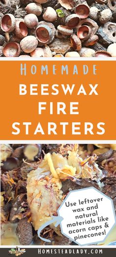 homemade beeswax fire starter recipe with text overlay