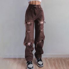 Ripped Baggy Jeans, Jeans Online Store, Jeans Grunge, Womens Ripped Jeans, Hip Hop Pants, Streetwear Jeans, Black Ripped Jeans, Straight Trousers