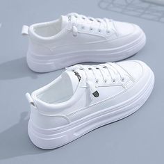 Category:Sneakers; Upper Materials:PU; Heel Type:Platform; Gender:Women's; Activity:Walking; Toe Shape:Round Toe; Style:Minimalism,Casual,Sporty; Heel Height(inch):1-2; Outsole Materials:Rubber; Occasion:Daily; Closure Type:Lace-up; Listing Date:01/24/2024; Production mode:Self-produce; 2024 Trends:White Shoes,Platform Sneakers; Size chart date source:Provided by Supplier. Hiking Wear, Shoes Korean, Woman Sneakers, Sneakers Platform, White Casual Shoes, White Shoes Sneakers, Sporty Casual, White Sneakers Women, Lace Sneakers