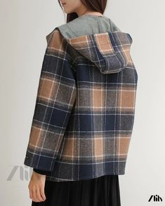 Zlily - Plaid Wool Overcoat with Hood - Reversible Wool Coat with Hood Reversible Hooded Fall Outerwear, Reversible Hooded Winter Outerwear, Casual Reversible Fall Outerwear, Casual Reversible Outerwear For Fall, Crystal Lattice, Coat With Hood, Wool Overcoat, Wool Plaid, Wool Coat