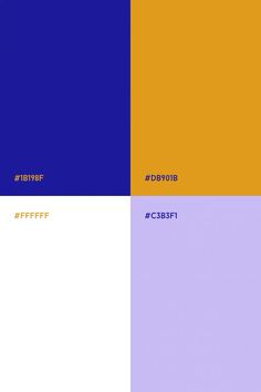 four different color swatches with the same text on each one, including blue, yellow and purple