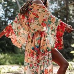 A Gorgeously Draped Kimono With Decadent Details And A Subtle Flowly Feel And As Airy As It Gorgeous. A Statement Piece That Will Turn Heads, This Kimono Is Light Weight And Easy To Clean & Care For, Making This Flattering Wrap Your Go-To Kimono Cover Up For Delightful Nights In Or Your Favorite Long Kimono Cardigan Decadent Nights Out. Wear With Your Favorite Bikini 100% Cotton Poly Chiffon Blend Perfect For Over A Suit For Hot Summer Days, Too! Unbranded. Available Now Beige Floral Print Beach Kimono, Beige Flowy Bohemian Kimono, Flowy Bohemian Beige Kimono, Bohemian Printed Kimono For Brunch, Bohemian Multicolor Kimono For Brunch, Flowy Bohemian Kimono For Brunch, Bohemian Wrap Kimono For Brunch, Beige One-size Kimono For Summer, One Size Beige Kimono For Summer